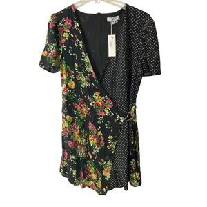 New L.N.V. Juniors Dress Floral Black Polka Dot Size Medium